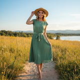 Jelica - Schickes Midikleid mit Falten – Hellgrün