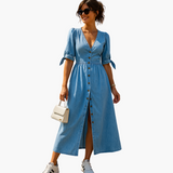 Midi-Kleid mit Knopfleiste - Damenmode für stilvolle Tage – Blau