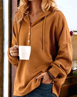 Damen Kapuzenpullover mit Knöpfen – Braun