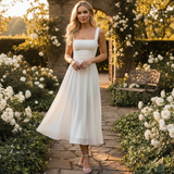 Daniela - Stilvolles Midi-Kleid mit eckigem Ausschnitt – Weiß