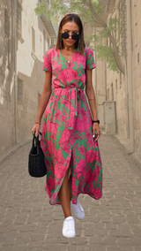 Aubrey | Statement Floral Wrap Maxi Dress – Pink