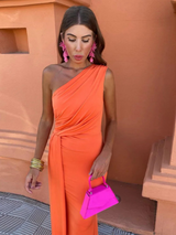 Lia  | Asymmetrisches Langkleid – Orange (Beinahe ausverkauft)