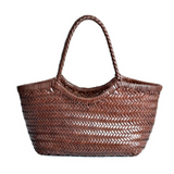 Lena | Braun Geflochtene Leder-Shopper – Rustikal & Stilvoll – Braun