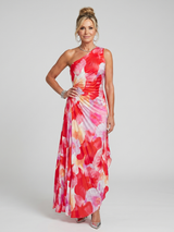 Taya | Ein Schulter Plissiertes Midi Kleid – Floral