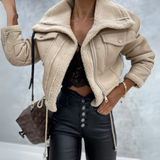 Bikerjacke Damen Kurz | Kurzer Schnitt mit gefüttertem Innenfutter – Beige