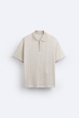 Strukturiertes Strick-Polo mit Reißverschluss – Beige