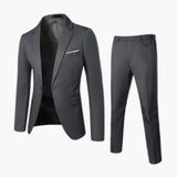 Herren Sommer Anzug Zweiteiler mit Revers und Flatfront Hose – Dunkelgrau