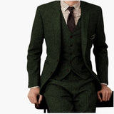 Herren Anzug dreiteilig mit Slim Fit Hose und Revers – Grün