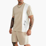 Herren 2-teiliger Sommer-Set mit Grafik und Rundhals – Khaki