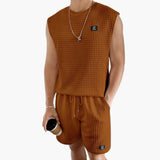 Herren Lounge Set mit ärmellosem Top und Waffelstruktur – Dunkelbraun