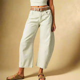 Thea - vintage-waschungs-damenhose mit kniestreifendetail – Weiche Creme