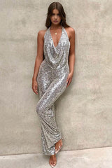 Eliea - Schicker, schillernder Pailletten-Jumpsuit – Silber