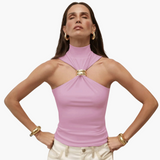 Schicke High Neck Haltertop - für Frauen mit Goldakzent – Rosa