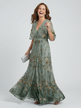 Selora | Halter Bloom Flow Maxi Kleid – Salbeigrün