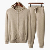 Unisex Jogginganzug mit Kapuze und Reißverschluss für alle Jahreszeiten – Beige