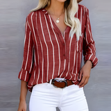 Damenbluse gestreift Langarm – Rot