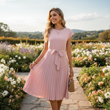 Jelica - Schickes Midikleid mit Falten – Rosa
