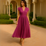 Elvira - Elegantes Midi-Kleid mit V-Ausschnitt und Falten – Lila