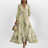 Klarise - Elegantes Kleid mit Wickel-V-Ausschnitt – Beige