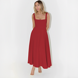 Fioren - Elegantes Midikleid mit Quadratischem Ausschnitt – Rot
