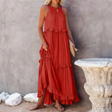 Vessa - Stilvolles Stufen-Maxikleid – Rot