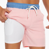 Gestreifte Herren-Badeshorts - mit Kordelzug und Taschen – Rosa