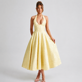 Dahlia - Stilvolles ärmelloses Kleid mit V-Ausschnitt und Neckholder – Gelb