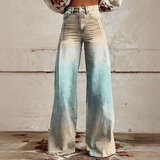 Shelley - Bequeme Weitbeinige Bedruckte Jeans – Khaki