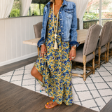 Shalisha - Anmutiges Boho-Kleid mit V-Ausschnitt – Gelb