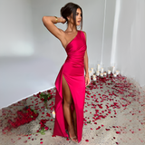 Samaria - Schickes Kleid mit einem Schulterträger und Schlitz – Rot