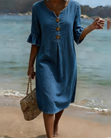 Zahara - Elegantes Knopf-Midikleid – Marineblau