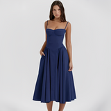 Michaela - Stilvolles und elegantes Midi-Kleid – Marineblau