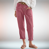 Rhonwen - Stilvolle, leger geschnittene Hose mit Knöpfen – Rosa