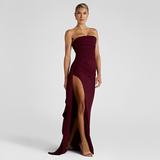 Vicki - Elegantes Maxikleid mit Schlitz – Dunkelrot