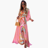 Farbenfrohes Sommerkleid - Damen Maxikleid mit Blumenprint – Hellrosa