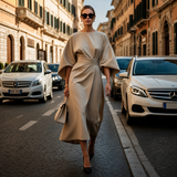 Sonia - Elegantes Kleid mit auffälligen Ärmeln – Beige