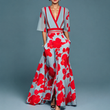 Laure - Elegantes Kleid mit V-Ausschnitt – Rot