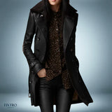 Modern - lange Lederjacke – Schwarz