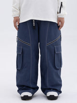 Damen Hose | Oversize Baggy Beinform mit Cargotaschen – Denim Blau