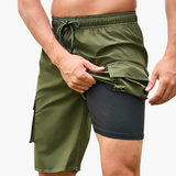 Sommer-Shorts - Herren 2-in-1 Stretchshorts mit Innenslip – Armeegrün
