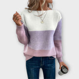 Aurora - Eleganter dreifarbiger Patchwork-Pullover – Lila