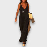 Solvida – Fließendes Sommerkleid mit V-Ausschnitt – Schwarz
