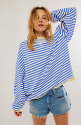 Amelia - Gestreifter Pullover In Übergröße – Himmelblau