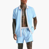 Herren Sommer Set mit Kurzarmhemd und Kordelzug Shorts – Himmelblau