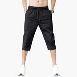 Herren Sommer Dreiviertel Shorts mit Kordelzug und geradem Bein – Schwarz