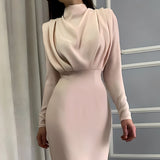 Bonnie - Stilvolles, drapiertes Midikleid für Damen – Aprikose
