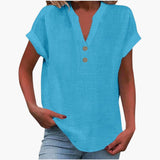 Damen Bluse mit V-Ausschnitt und kurzen Ärmeln – Blau