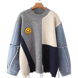 Fröhlicher Patchwork Pullover für Damen - Liora – Hellgrau