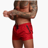 Herren Badeshorts mit Kordelzug und Seitentaschen mit Reißverschluss – Rot