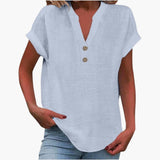 Damen Bluse mit V-Ausschnitt und kurzen Ärmeln für Frühling – Weiß